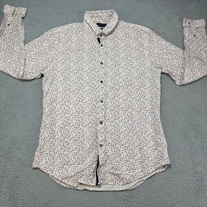 Zara Man Shirt Mens Large Slim‎ Fit Blue White Red Button Up All Over Print Prep
